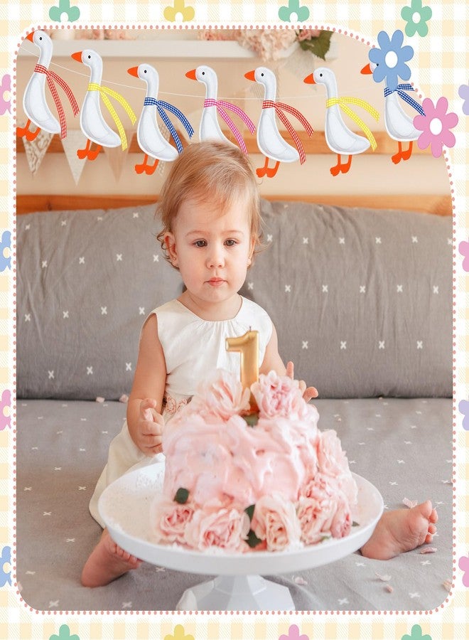 اودين لافتة أوزة مرحة من اللباد من أودين، قطعة واحدة، بتصميم أوزة، جاهزة لإعادة الاستخدام، ثلاثية الأبعاد، لتزيين حفلات استقبال المولود الجديد وأعياد الميلاد، بنقشة مربعات، لافتة معلقة لأعياد ميلاد الأولاد والبنات، زينة دعائم تصوير مستوحاة من حيوانات المزرعة - Image 4